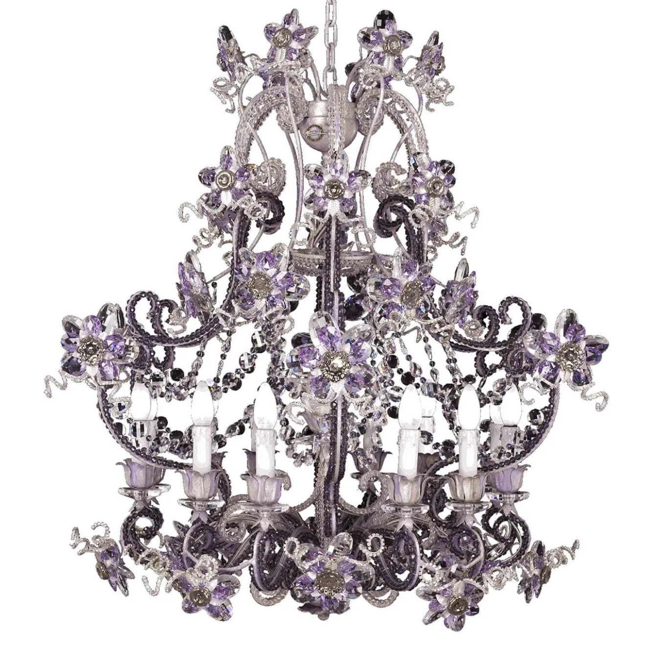 Lampadario Anniversary a 13 luci nero e viola