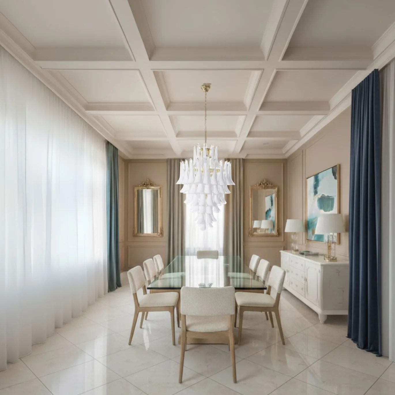Lampadario Artemide Heritage in vetro bianco