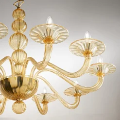 Lampadario Asia a 10 Luci in Vetro Soffiato Ambra