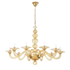 Lampadario Asia a 10 Luci in Vetro Soffiato Ambra