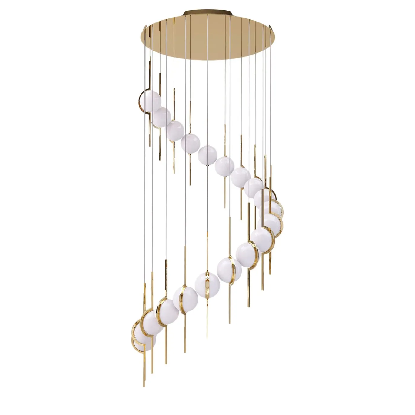 Lampadario a spirale Jupiter con struttura dorata
