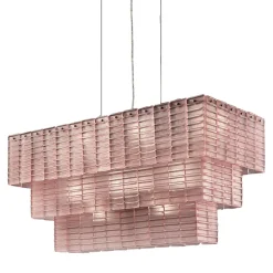 Lampadario a strati in vetro rosa satinato Plissé