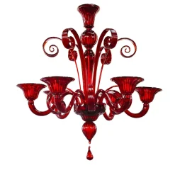 Lampadario Astro Rosso in Vetro Soffiato