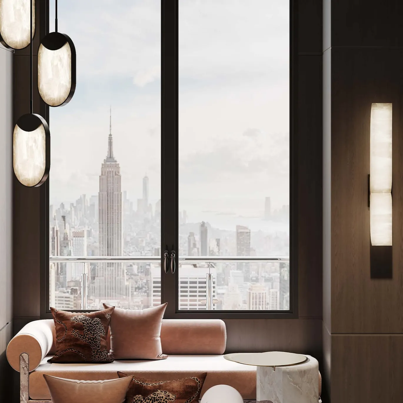 Lampadario a Tre Luci Eclisse in Onice di Sheree Stuart Design