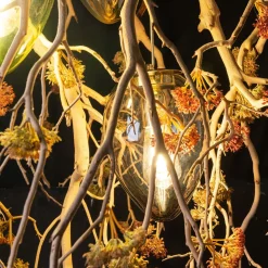 Lampadario a uovo Flower Power Manzanita e cristallo
