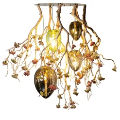 Lampadario a uovo Flower Power Manzanita e cristallo