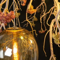 Lampadario a uovo Flower Power Manzanita e cristallo