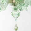 Lampadario Avior in vetro verde con dettagli dorati