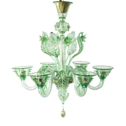 Lampadario Avior in vetro verde con dettagli dorati