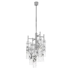 Lampadario Bamboo in vetro con struttura cromata