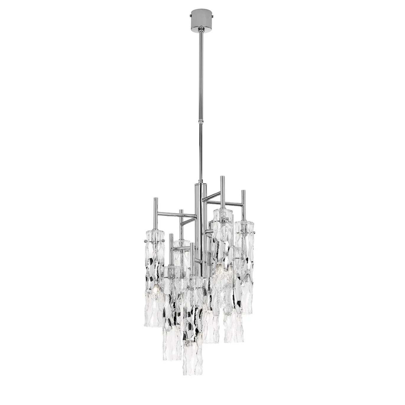 Lampadario Bamboo in vetro con struttura cromata