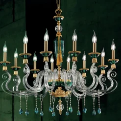 Lampadario Barocco 12 Luci in Cristallo Verde