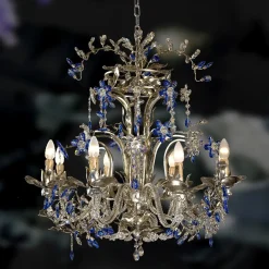 Lampadario blu in ferro battuto 106