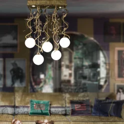 Lampadario Braid R 5 luci fitomorfo bronzato