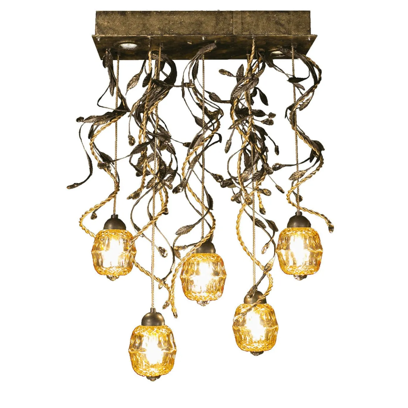 Lampadario Braid R 5 luci fitomorfo bronzato