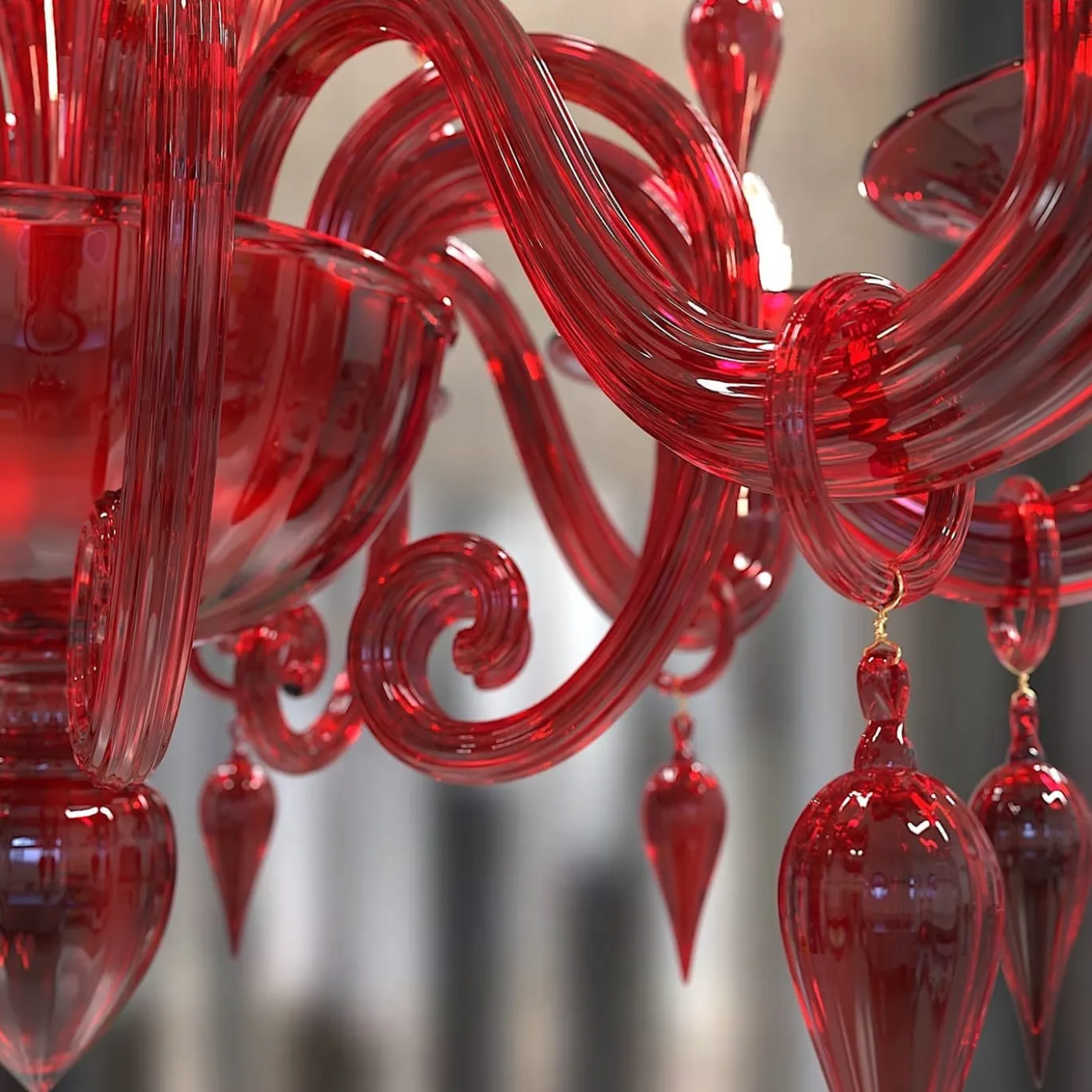 Lampadario Canova a 10 luci in vetro di Murano color rosso