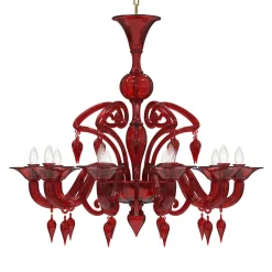 Lampadario Canova a 10 luci in vetro di Murano color rosso