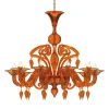 Lampadario Canova a 10 Luci in Vetro di Murano Arancione