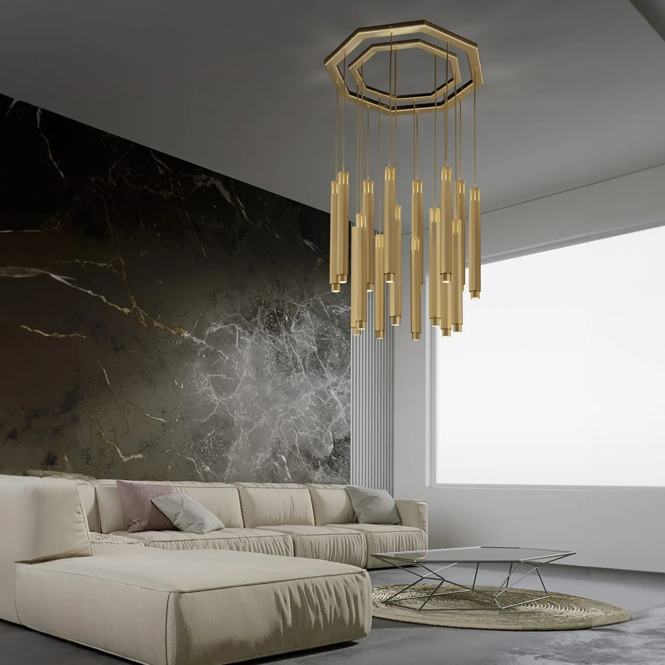 Lampadario Castel S16 in oro satinato