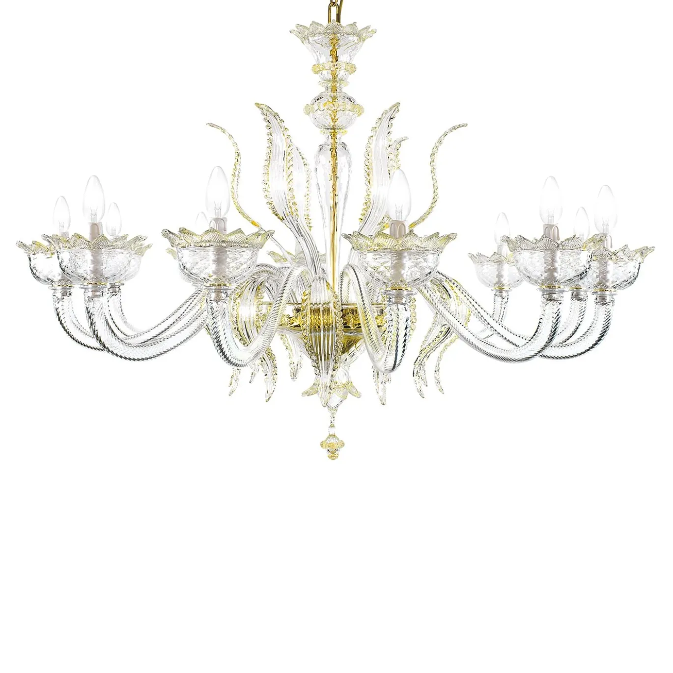 Lampadario classico a 12 luci in vetro di Murano