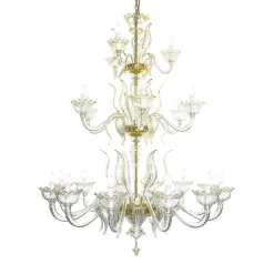 Lampadario classico a 21 luci in vetro di Murano