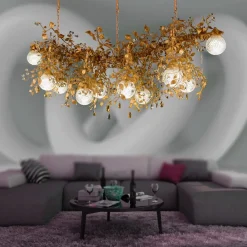 Lampadario contemporaneo 319 a 10 luci in oro fitomorfo