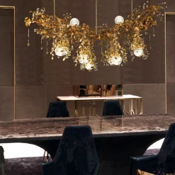 Lampadario contemporaneo 319 a 10 luci in oro fitomorfo