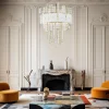 Lampadario Crystalline grande in cristallo bianco con struttura dorata
