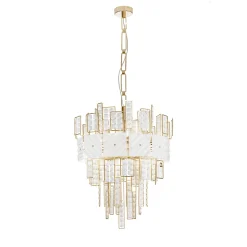 Lampadario Crystalline grande in cristallo bianco con struttura dorata