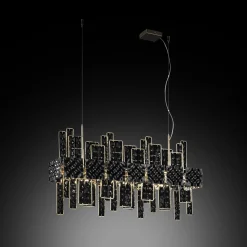 Lampadario Crystalline in cristallo nero con struttura dorata
