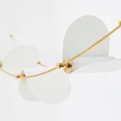 Lampadario Curvo Ali di Luce Oro e Bianco