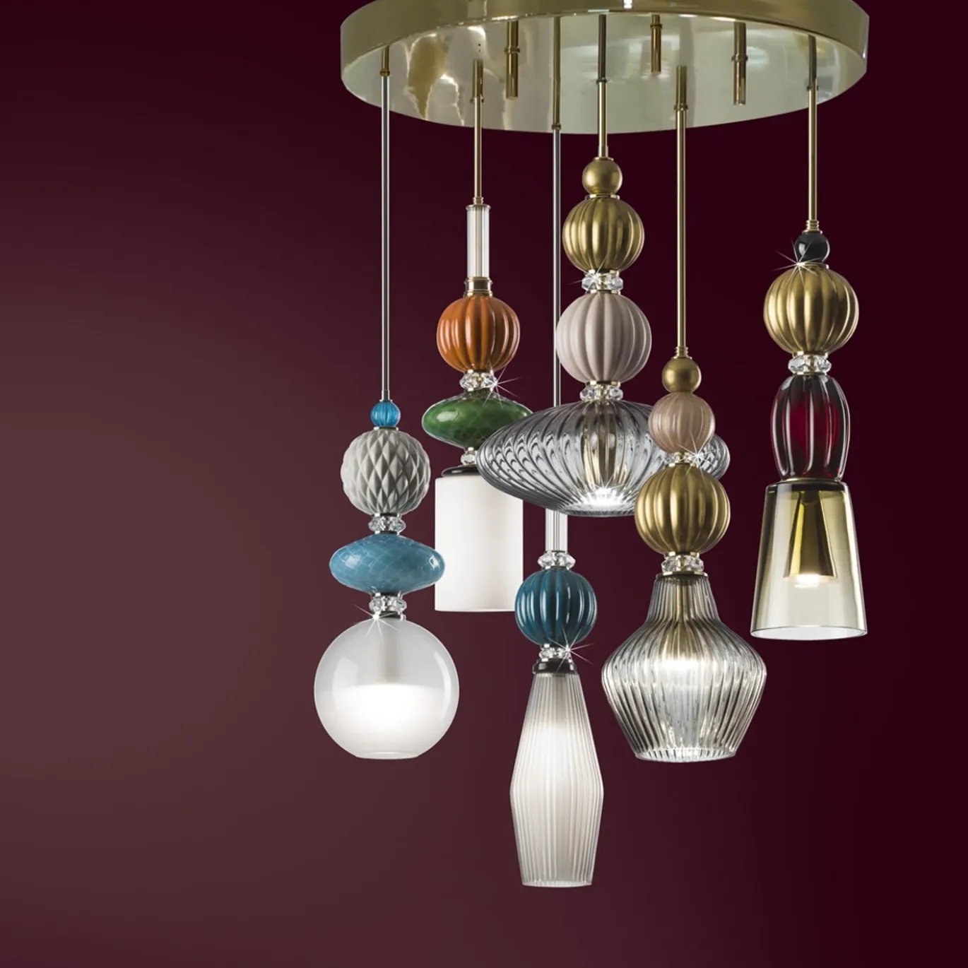 Lampadario Divas a 6 luci multicolore