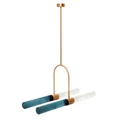 Lampadario doppio in vetro blu e bianco Sbarlusc