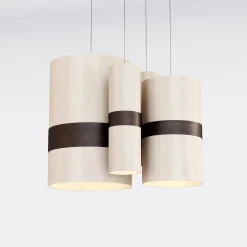 Lampadario Do-Re-Mi in legno curvato impiallacciato beige e marrone