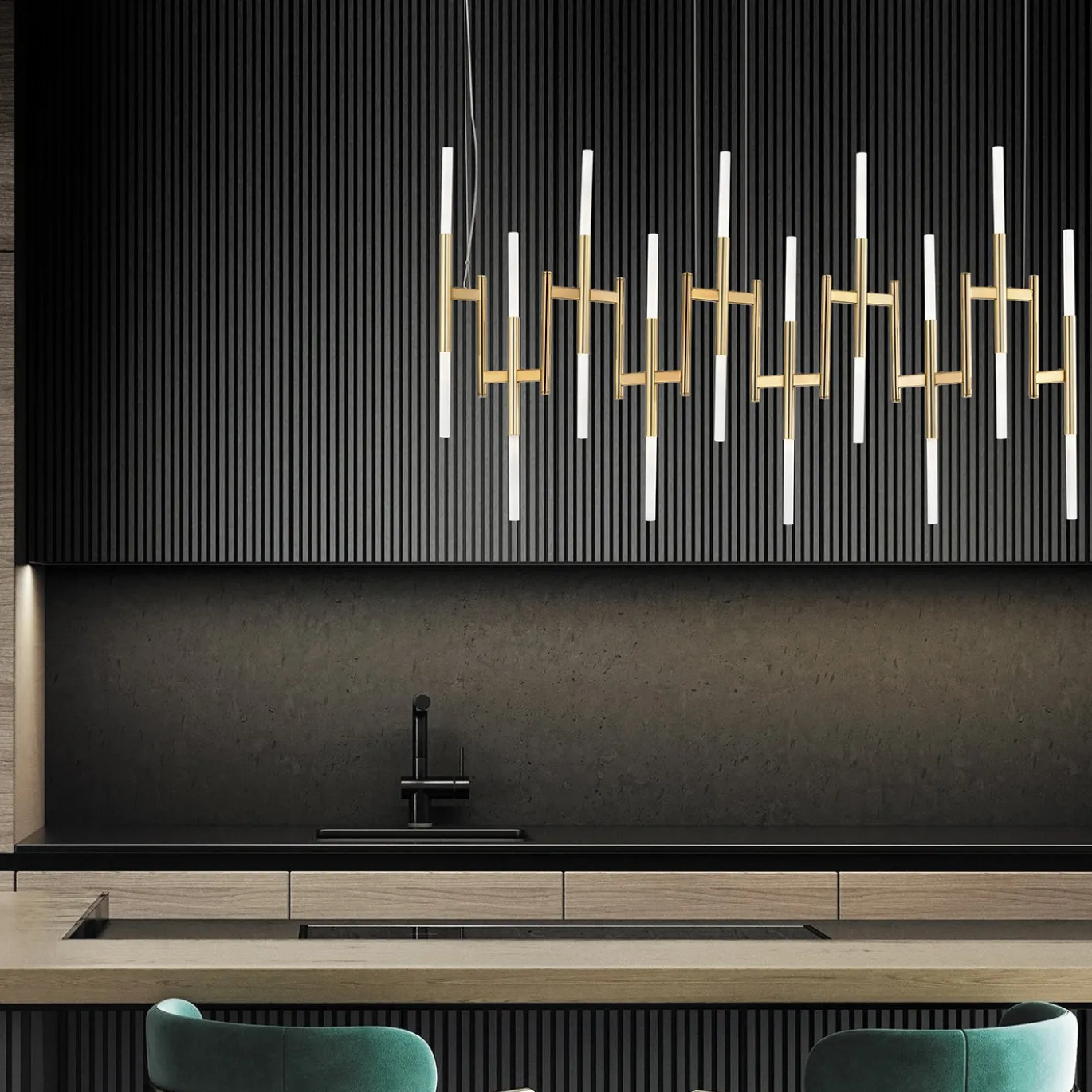 Lampadario Ekle in metallo bronzo e oro spazzolato