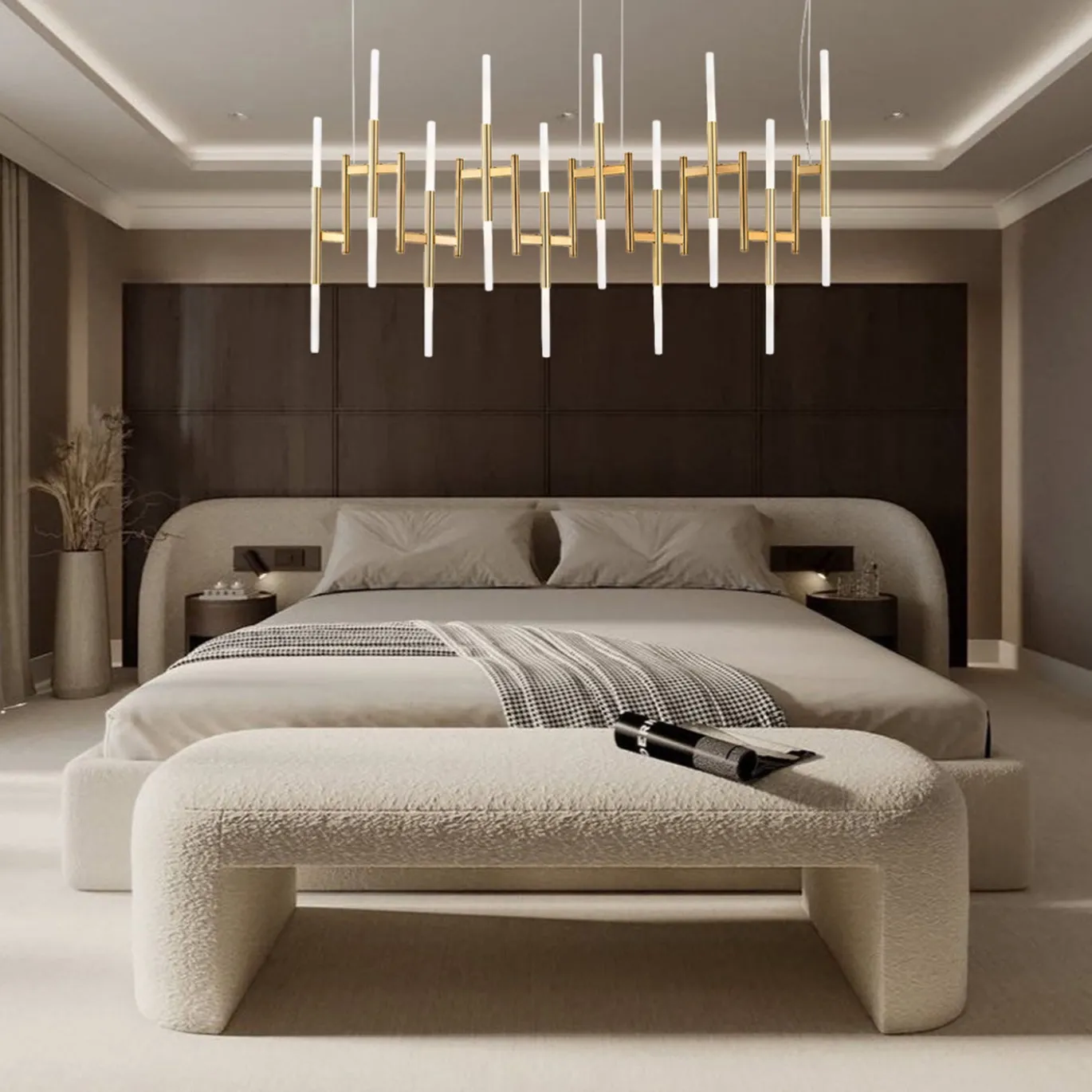 Lampadario Ekle in metallo bronzo e oro spazzolato