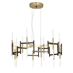 Lampadario Ekle in metallo corten brunito e oro spazzolato