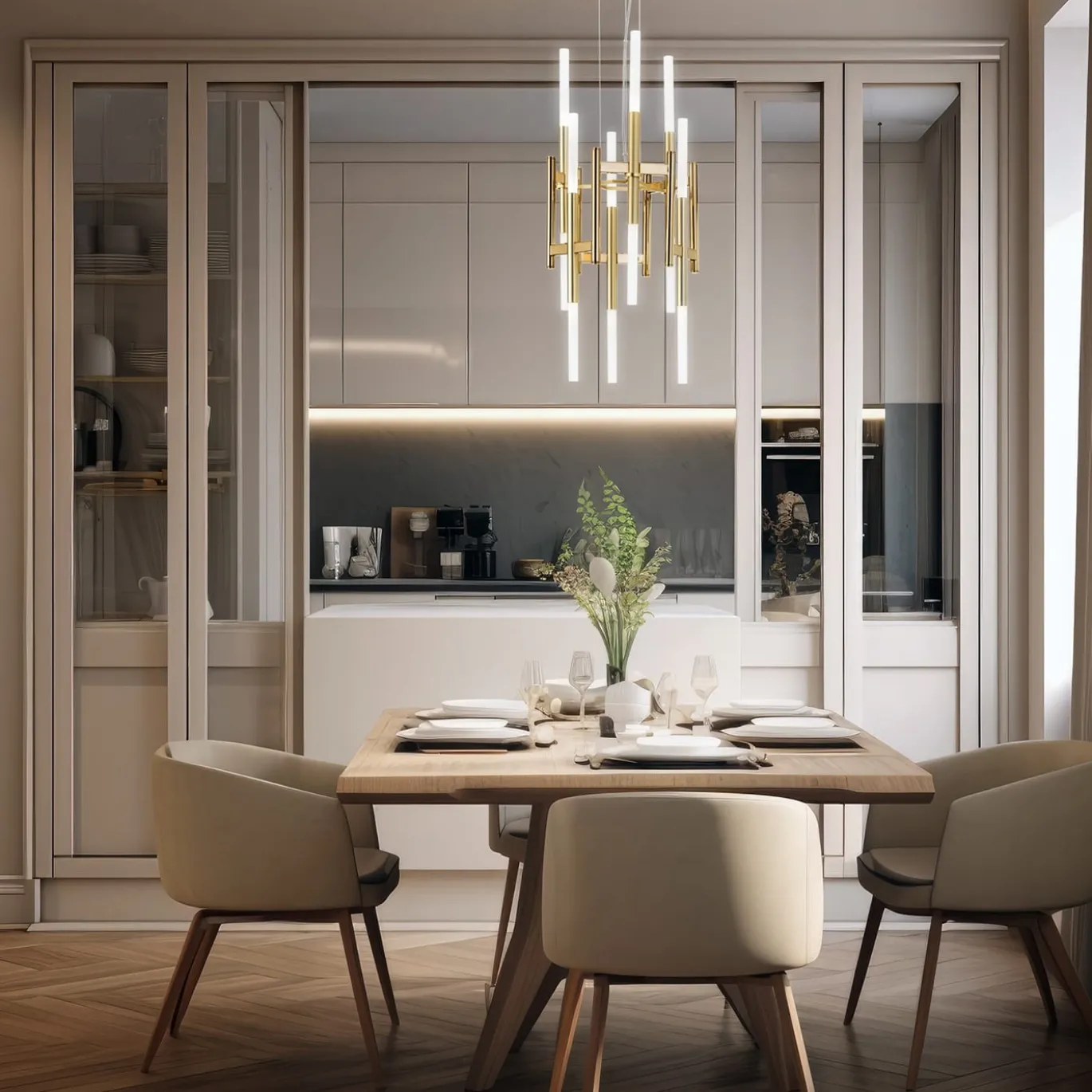 Lampadario Eklé in oro e bronzo