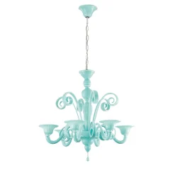Lampadario Elena a 6 Luci in Vetro Soffiato Azzurro Chiaro