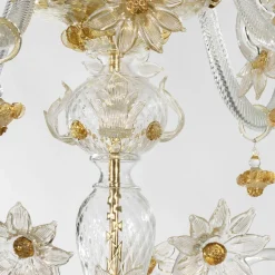 Lampadario Erto in oro e vetro trasparente con 21 luci