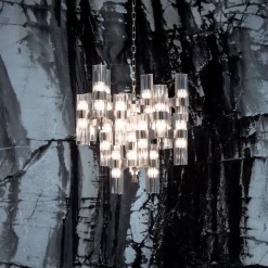 Lampadario Eterea in cristallo grigio fumo di Emanuela Benedetti