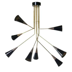 Lampadario Fascino a 8 luci in ottone e nero di Carlo Nason