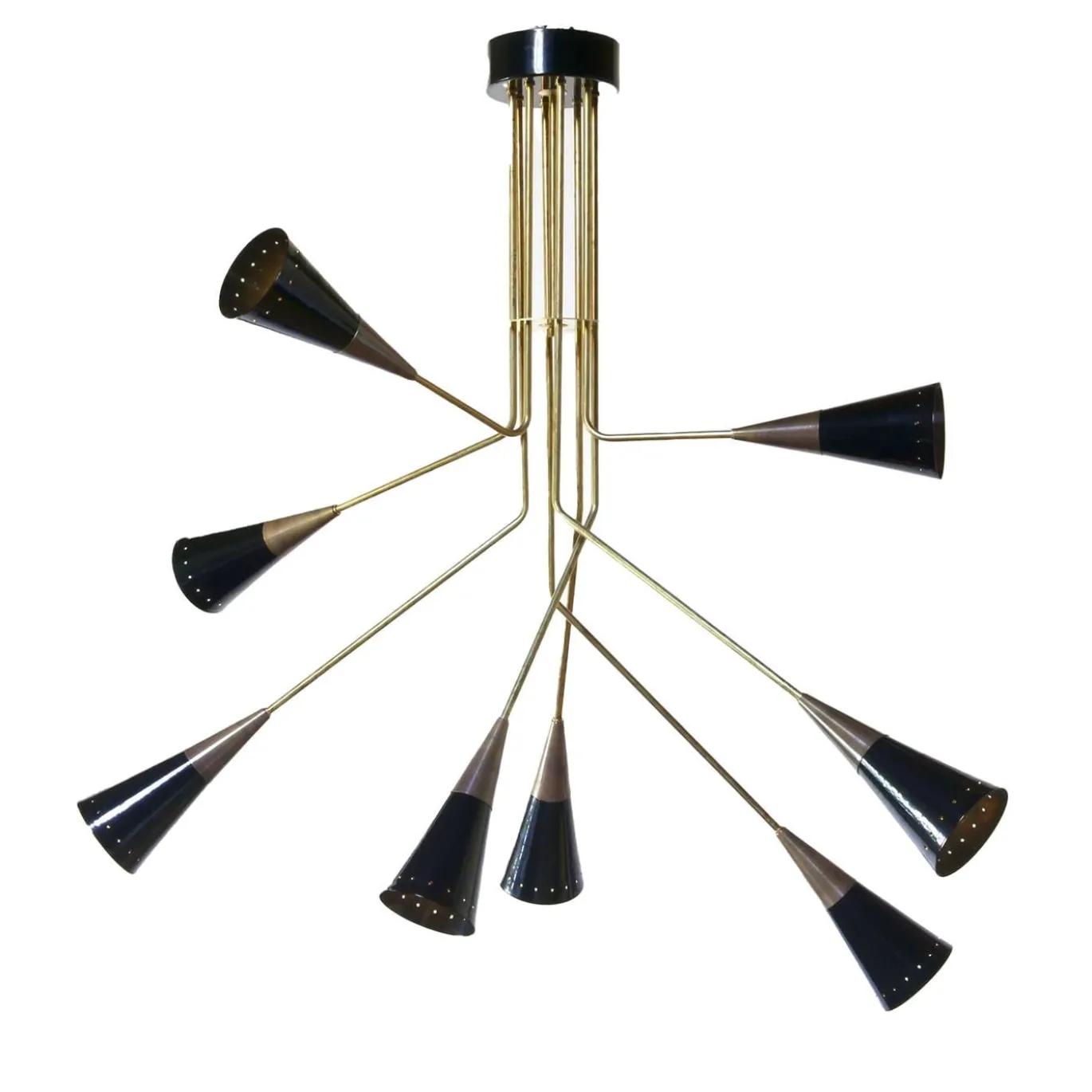 Lampadario Fascino a 8 luci in ottone e nero di Carlo Nason