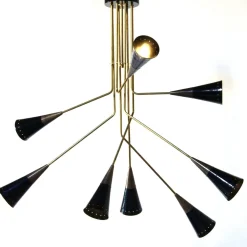 Lampadario Fascino a 8 luci in ottone e nero di Carlo Nason