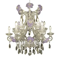 323 Lampadario floreale argentato e viola a 12 luci