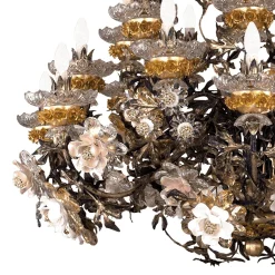 299 Lampadario floreale argentato a 21+7 luci