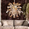 215 Lampadario floreale beige e ambra a 16 luci