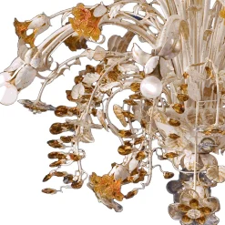 215 Lampadario floreale beige e ambra a 16 luci