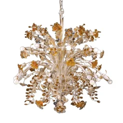 215 Lampadario floreale beige e ambra a 16 luci