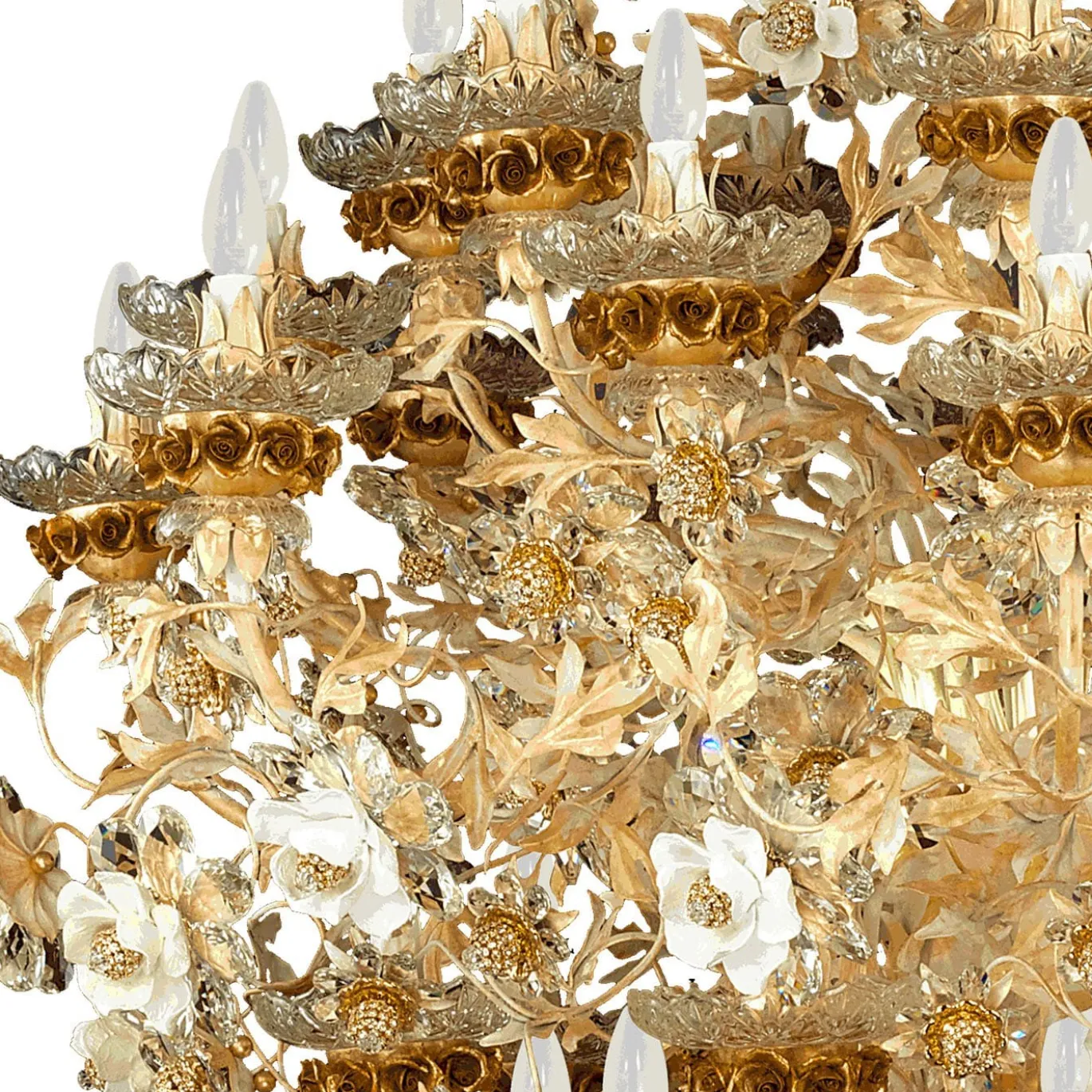 299 Lampadario floreale dorato a 45 luci